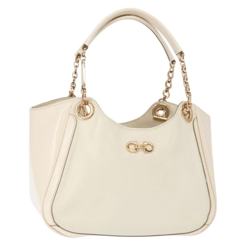 Salvatore Ferragamo Betulla Chain Tote Leather White Leather Handbag